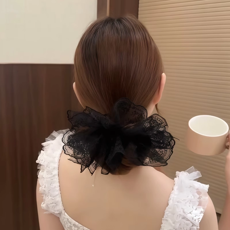 水中玉 氛围感蕾丝网纱裙摆发圈扎发大肠圈气质低马尾发绳发饰 皮筋 头绳 女款