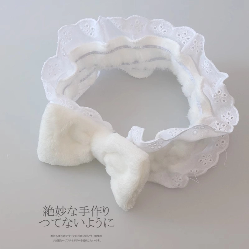 水中玉 可爱白色蝴蝶结宽边发箍洗脸发带敷面膜洗漱专用头箍防滑发带 布艺 发带 女款