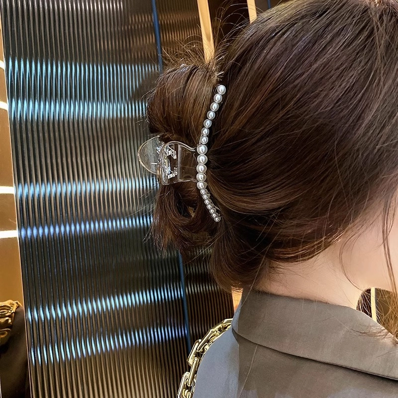 水中玉 珍珠抓夹大号发卡少女简约优雅气质夹子头饰鲨鱼夹发饰女 发夹 女款