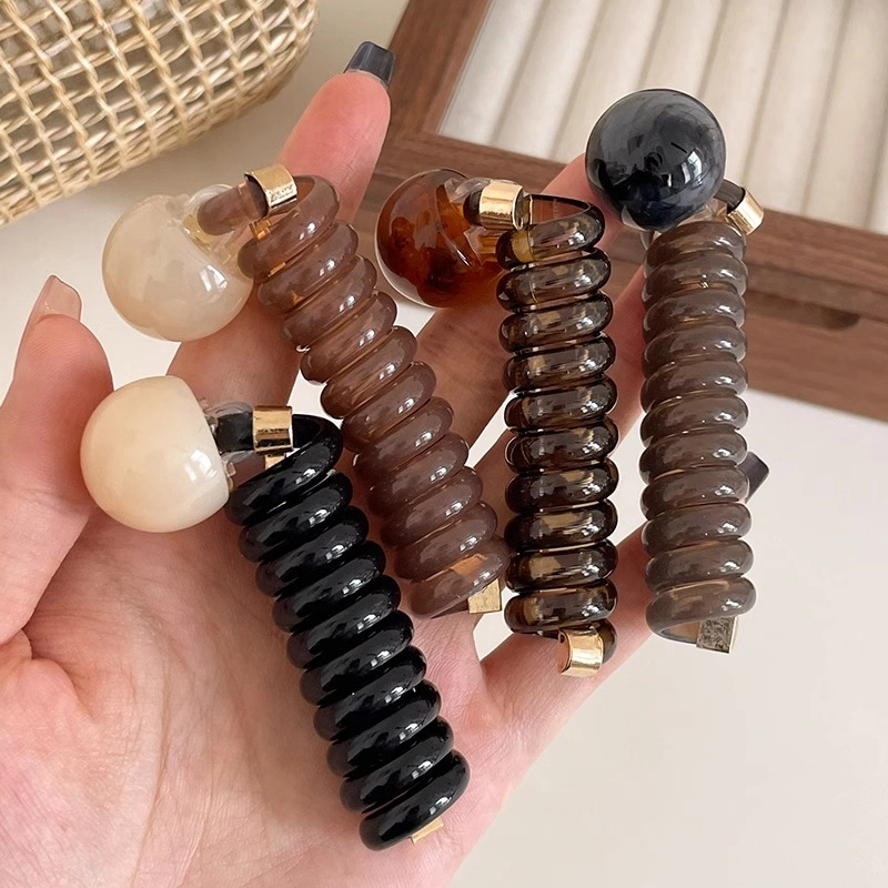 水中玉 复古简约咖色泡泡辫发绳高级感马尾编发神器电话线发圈 发圈头绳 女款