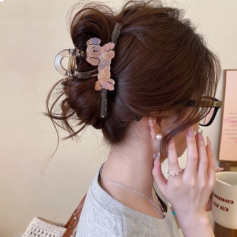 水中玉 卡通小狗抓夹高级感后脑勺夹子鲨鱼夹盘发发卡头饰 亚克力 发夹 女款