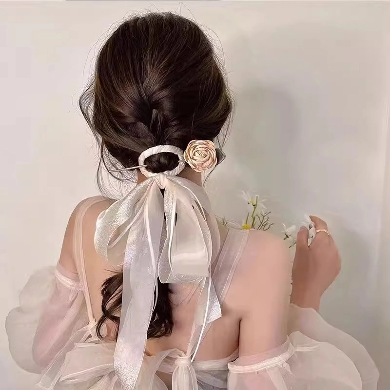 水中玉 山茶花蝴蝶结流苏飘带簪子女新中式盘发发钗汉服旗袍配饰发卡 发簪 女款