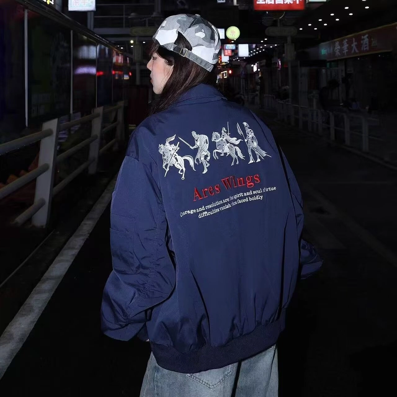 悍戈 美式潮流百搭原宿风复古印花飞行棒球外套夹克 男款