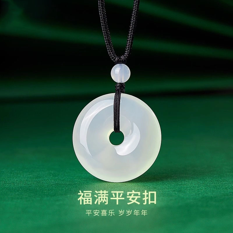 凤祥囍事 老凤祥 福满平安扣吊坠 招财纳福 转运上岸 时尚小众新中式 清冷高级设计极简百搭显气质优雅 #好运 玉髓 项链 男女同款情侣款