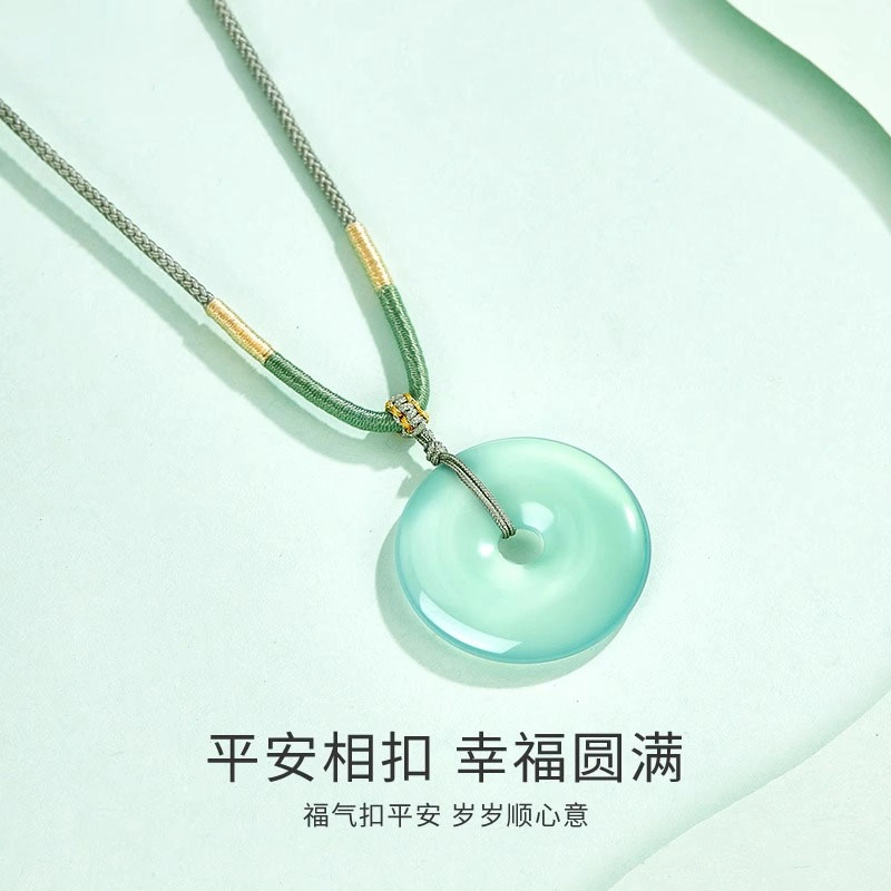 凤祥囍事 老凤祥 福运平安扣招财纳福转运上岸 时尚小众新中式 清冷高级设计极简百搭显气质优雅 #好运 玉髓 项链 男女同款情侣款