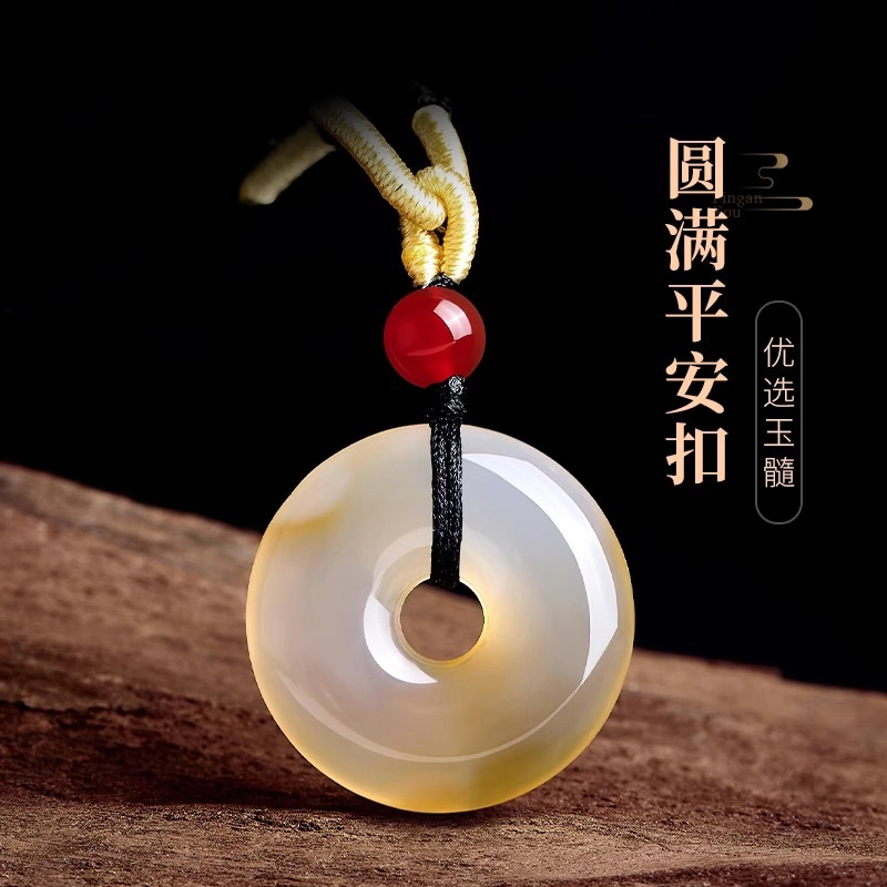 凤祥囍事 老凤祥 圆满平安扣 招财纳福 转运上岸 时尚小众新中式 清冷高级设计极简百搭显气质优雅 好运 玉髓 项链 男女同款情侣款