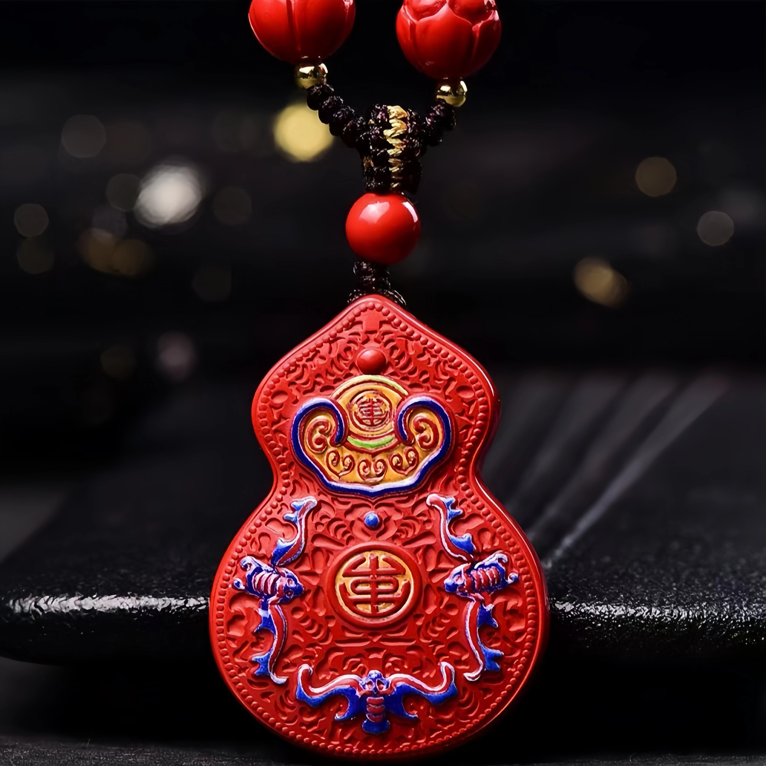 石在行 复古平安转运纳福 国潮新中式 五福临门彩绘葫芦#好运 朱砂 项链 男女同款情侣款