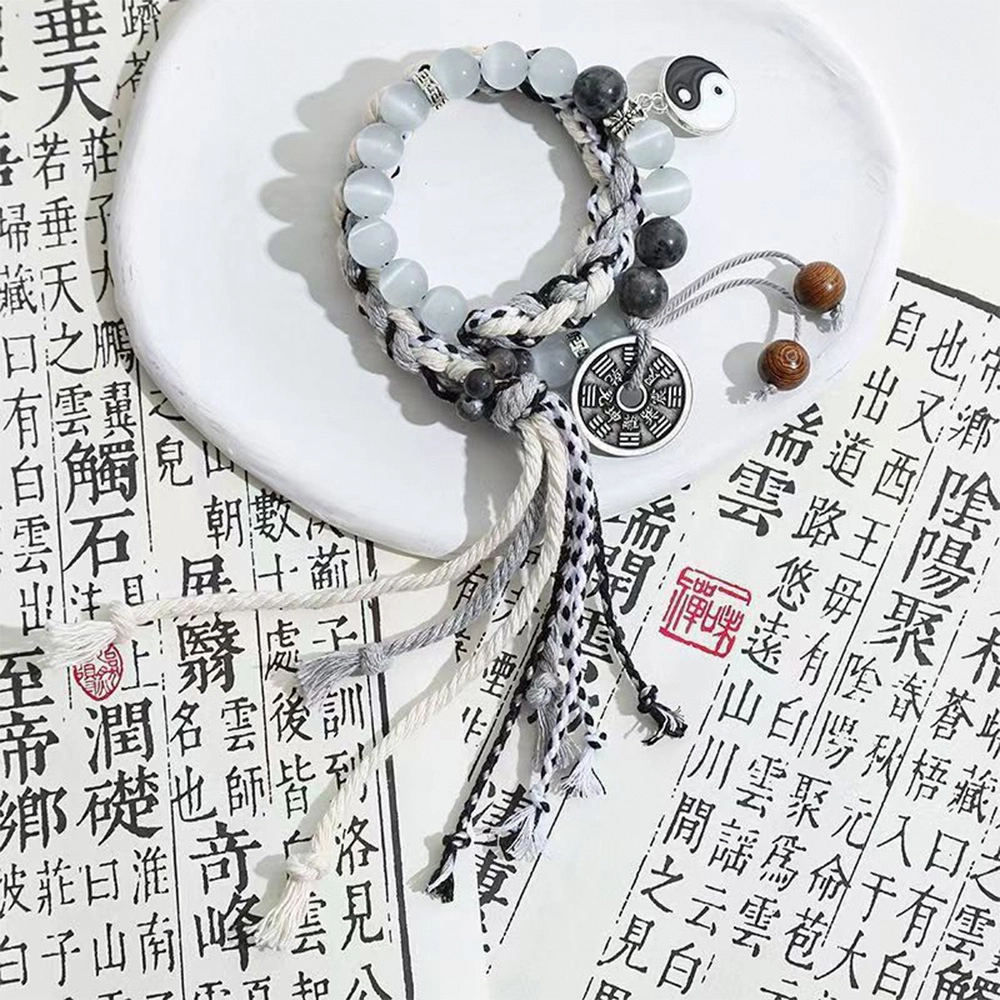 栖花漫语 无极山鬼花钱挂绳黑白太极新中式国潮复古藏式#好运 仿水晶 手串 男女同款情侣款