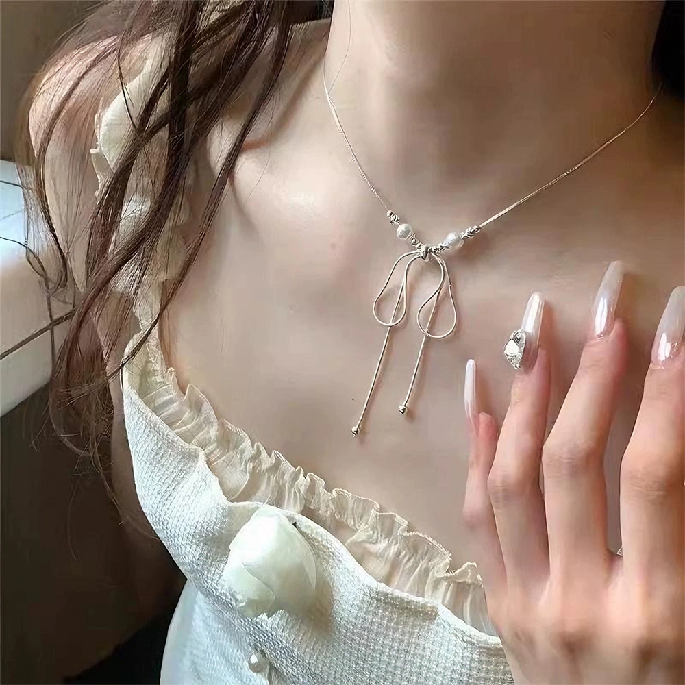 栖花漫语 超仙气蝴蝶结轻奢小众设计感#好运 合金 项链 男女同款情侣款