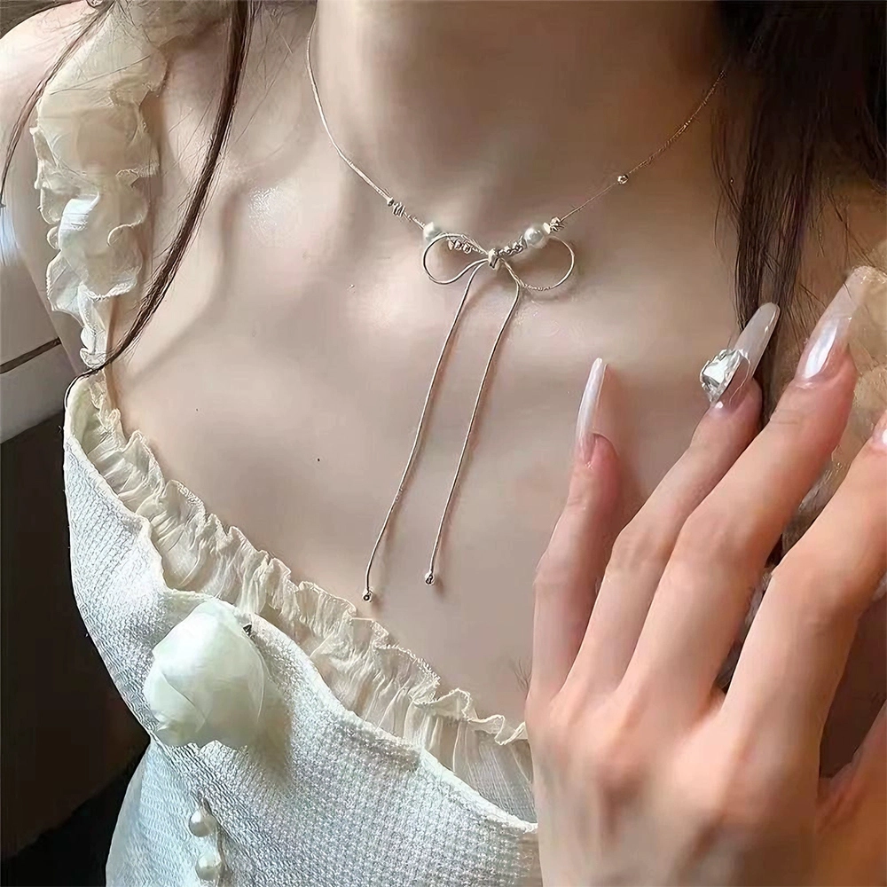 栖花漫语 超仙气蝴蝶结轻奢小众设计感#好运 合金 项链 男女同款情侣款