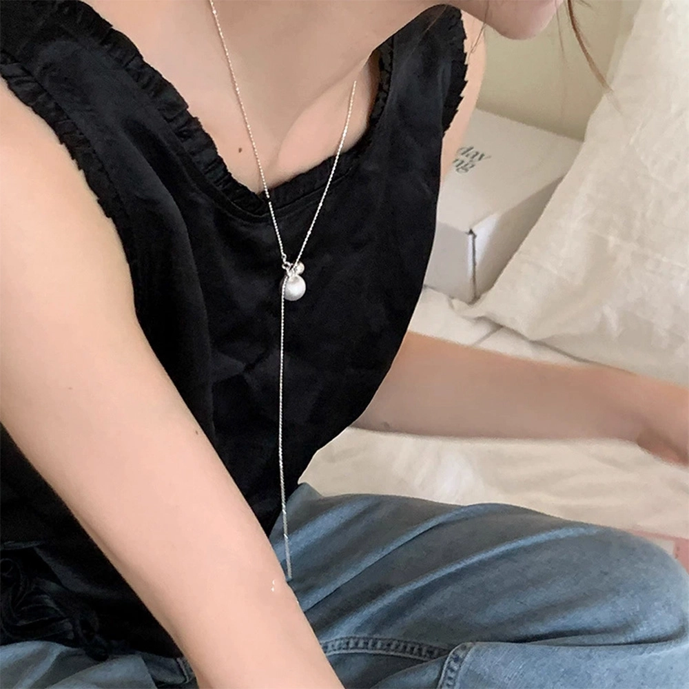 栖花漫语 几何极简风拉丝银球可抽拉毛衣链 仿珍珠 项链 女款