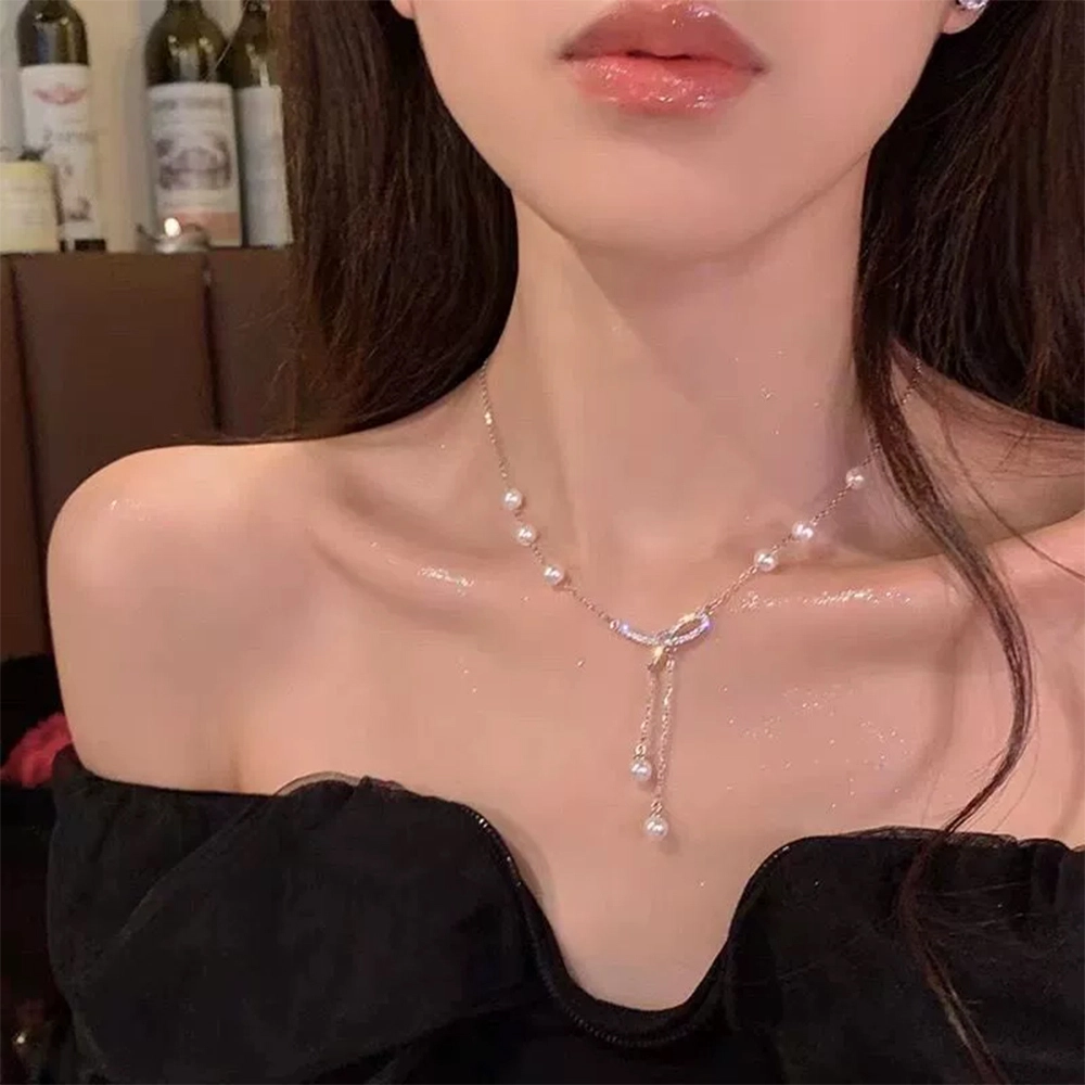 栖花漫语 蝴蝶结流苏气质百搭小众锁骨链#好运 钛钢 项链 男女同款情侣款