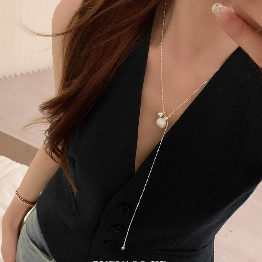 栖花漫语 几何极简风拉丝银球可抽拉毛衣链 仿珍珠 项链 女款