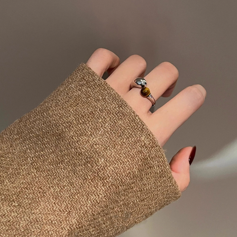 栖花漫语 美拉德圆珠个性气质素圈开口 钛钢 戒指 女款