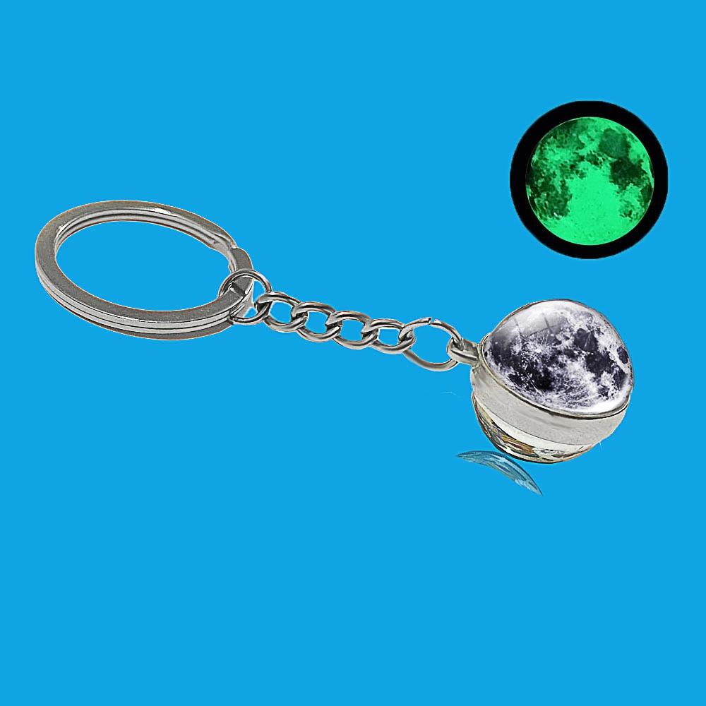 零界 沧海星球 夜光宇宙钥匙扣太阳系地球星系星云双面玻璃球钥匙书包挂饰 合金 挂件 男女同款情侣款