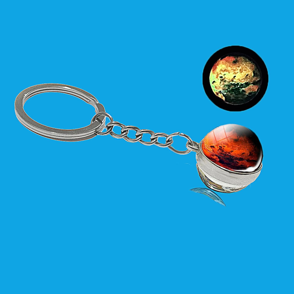 零界 沧海星球 夜光宇宙钥匙扣太阳系地球星系星云双面玻璃球钥匙书包挂饰 合金 挂件 男女同款情侣款