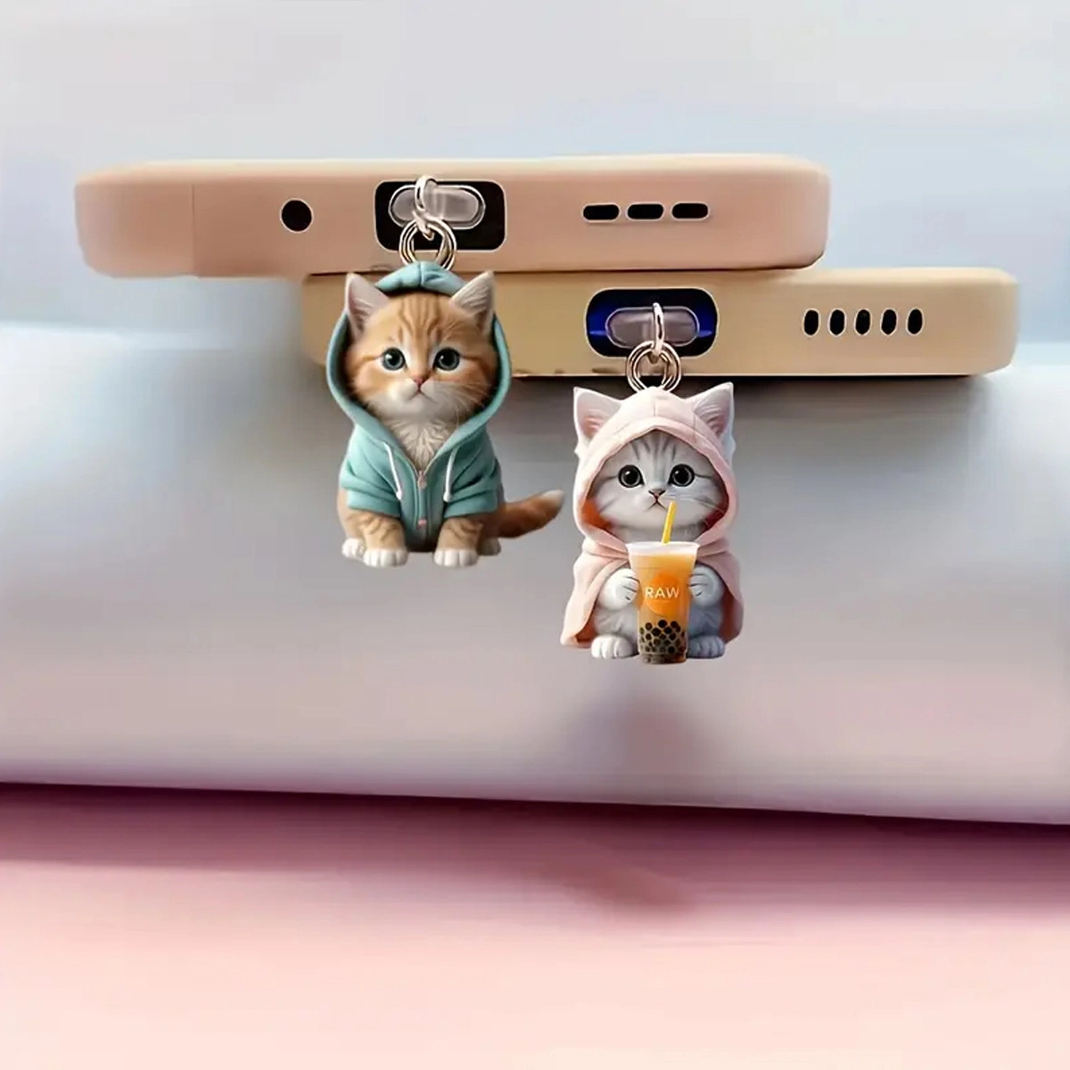 零界 蓝衣小猫 创意防尘塞 小书包可爱时尚潮流 亚克力  挂件  男女同款情侣款