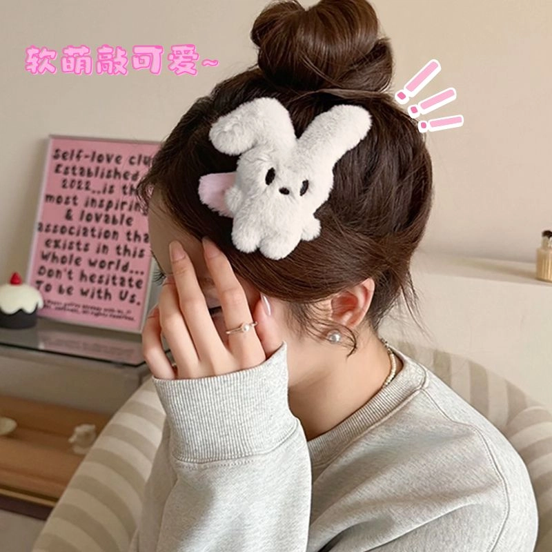 零界 可爱少女心 甜美毛茸茸折耳兔 毛绒 发夹 男女同款情侣款