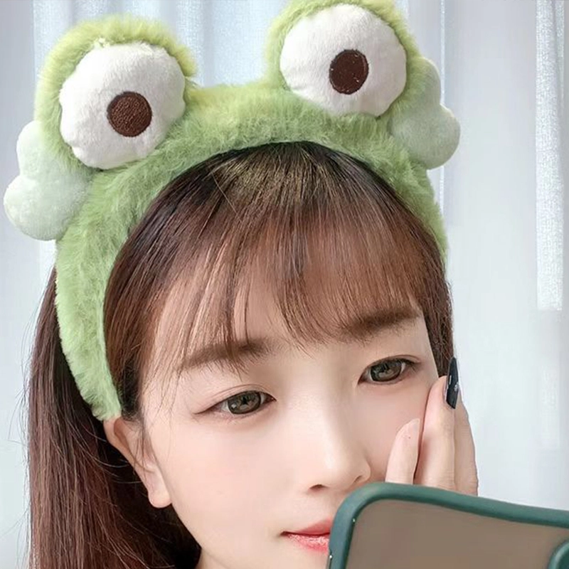 零界 可爱大眼萌青蛙 毛绒大眼青蛙 防滑压发卡通束发 洗脸专用 布艺 发箍 女款