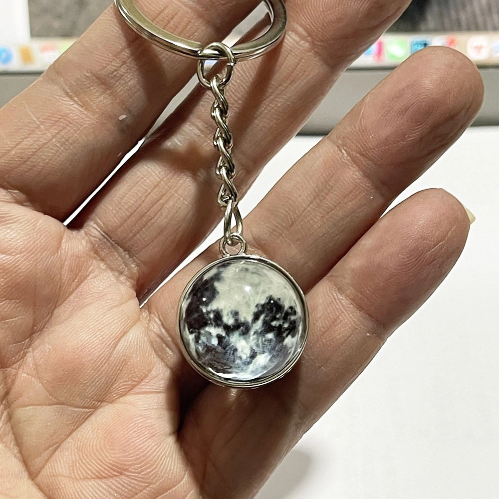零界 沧海星球 夜光宇宙钥匙扣太阳系地球星系星云双面玻璃球钥匙书包挂饰 合金 挂件 男女同款情侣款