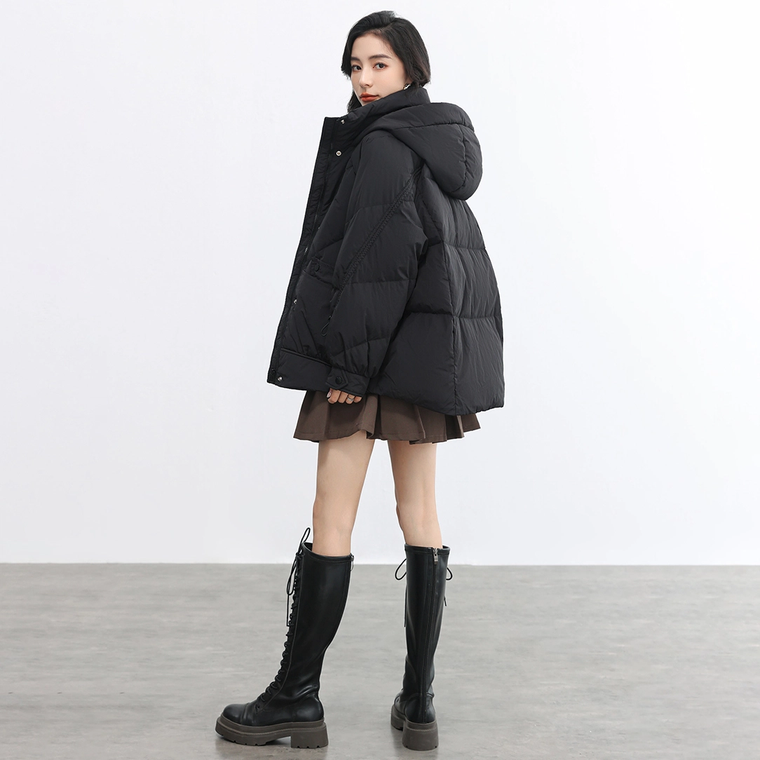 鸭鸭 纯色连帽短款加厚保暖休闲通勤韩系时尚百搭羽绒服 女款