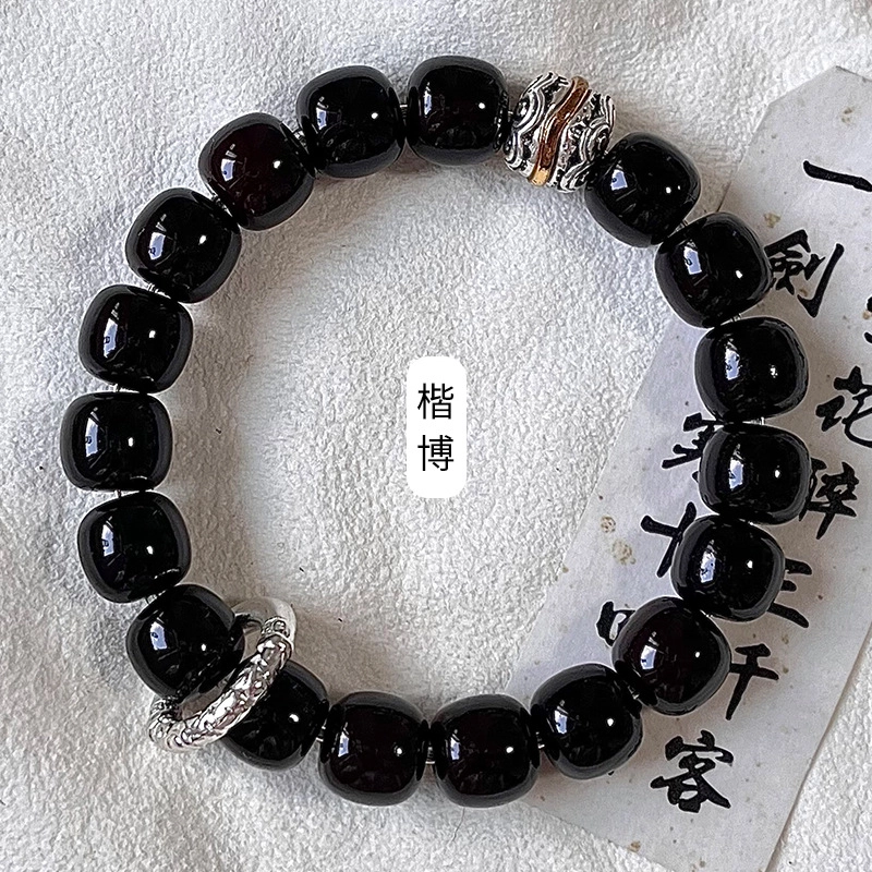 静范 暗黑系列 新中式国潮复古民族风单圈桶珠配饰  手持盘玩佛珠优雅精致 事业有成 #好运 菩提根 手串 男女同款情侣款