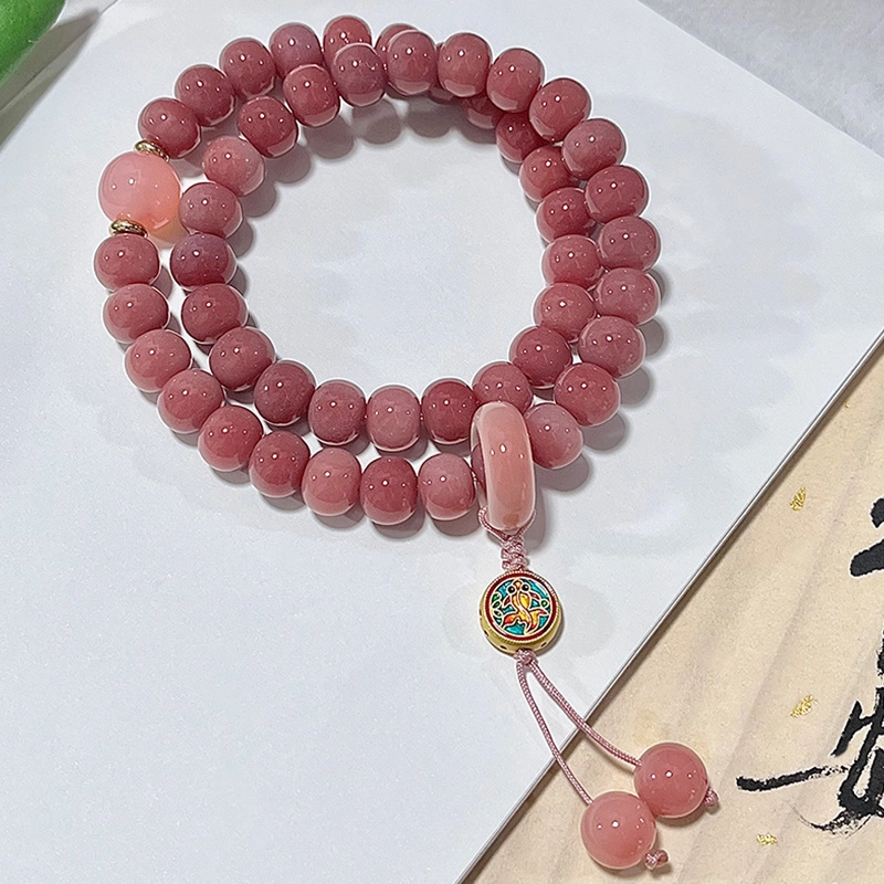 静范 新中式国潮复古 糖果色双圈叠戴盘玩串珠 粉嫩可爱少女心 手持盘玩素雅端庄 宫廷风#好运  菩提根 手串 男女同款情侣款
