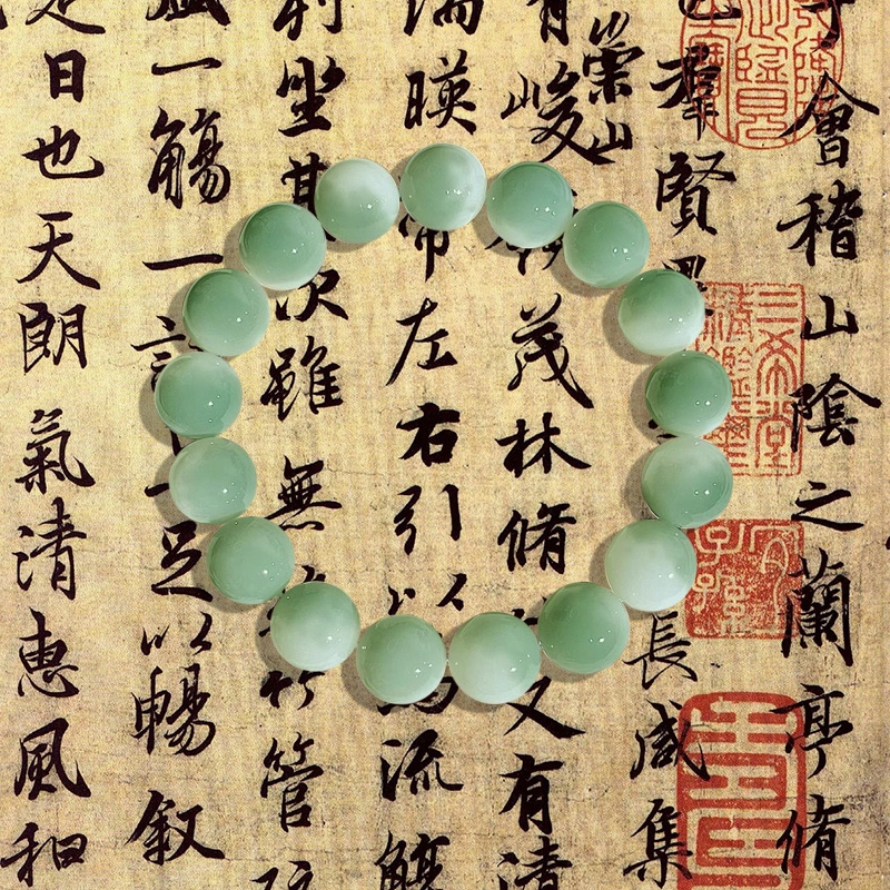 静范 民族风半山水飘花单圈圆珠佛珠文玩 青青子衿新中式国风招财绕指柔 日常文玩盘玩复古灵珠念珠 菩提根 手串 男女同款情侣款