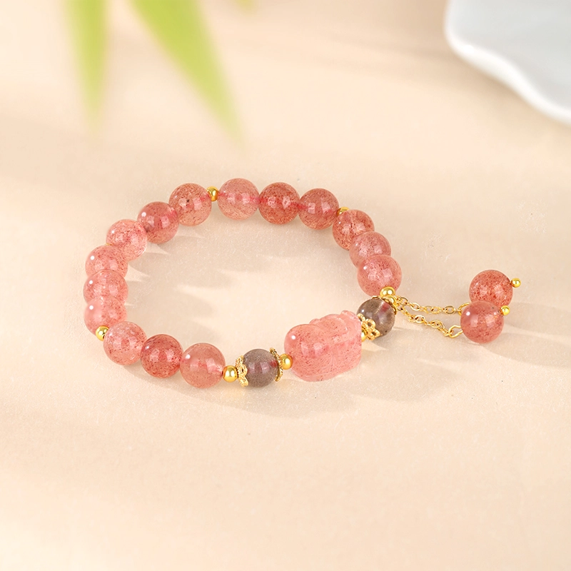 金六福吉祥 旺桃花貔貅草莓晶 水晶 手串 女款