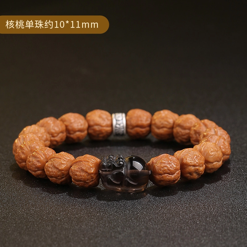 木盛缘 【招财进宝  原皮原色】蛤蟆纹佛珠搭木带宝单圈文玩 猴头核桃 手串 男女同款情侣款
