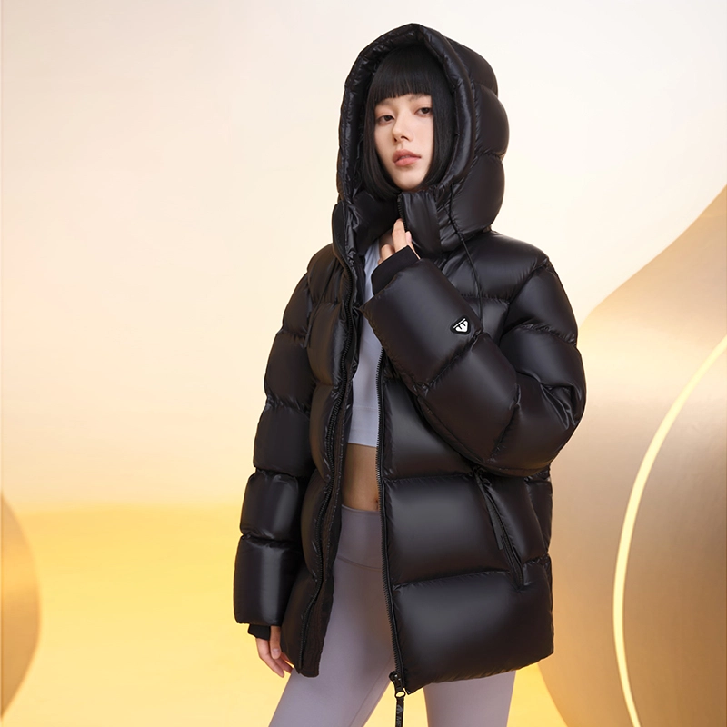 美力城 中长款轻暖透气无缝锁温极地防寒羽绒服 女款 锰⽯⿊