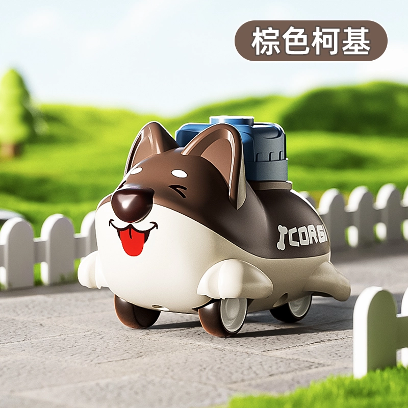 安可托 卡通动物手指按压式惯性柯基回力车 早教益智玩具