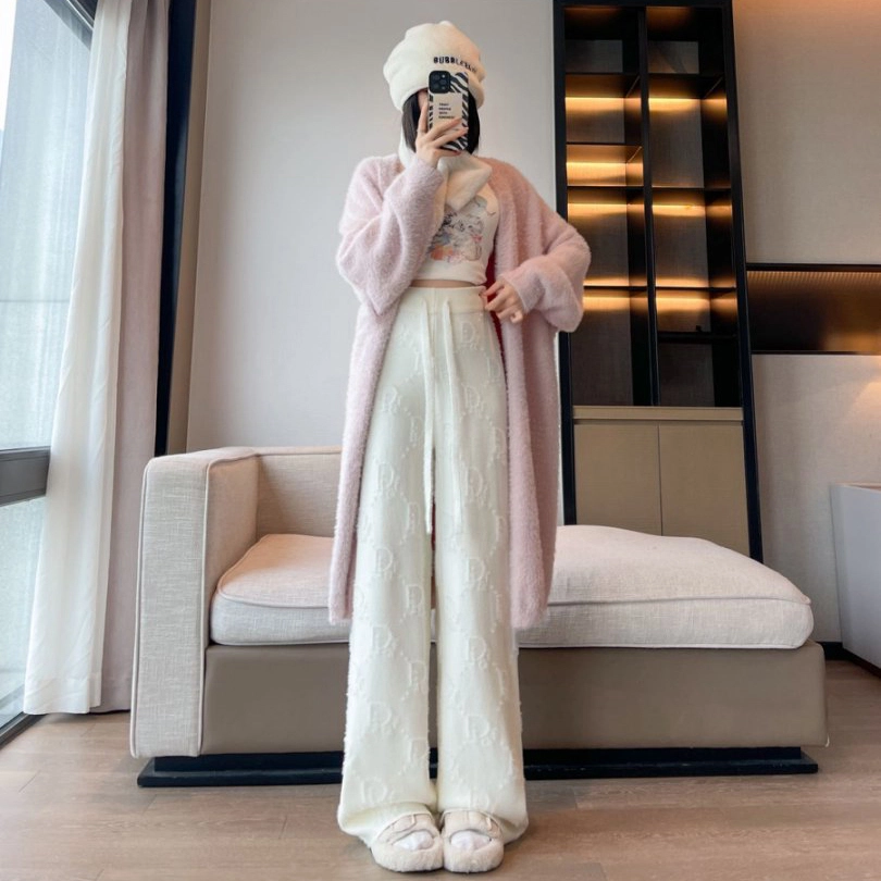 涂诗菲 韩版软糯宽松简约设计感舒适通勤慵懒风时尚气质提花针织休闲裤 女款
