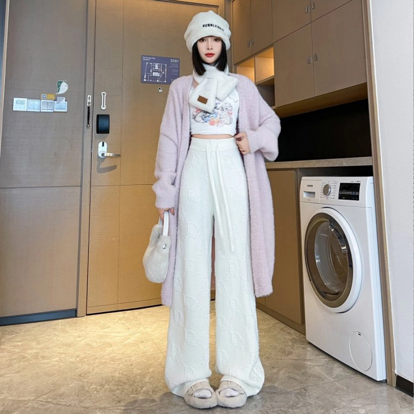 涂诗菲 韩版软糯宽松简约设计感舒适通勤慵懒风时尚气质提花针织休闲裤 女款