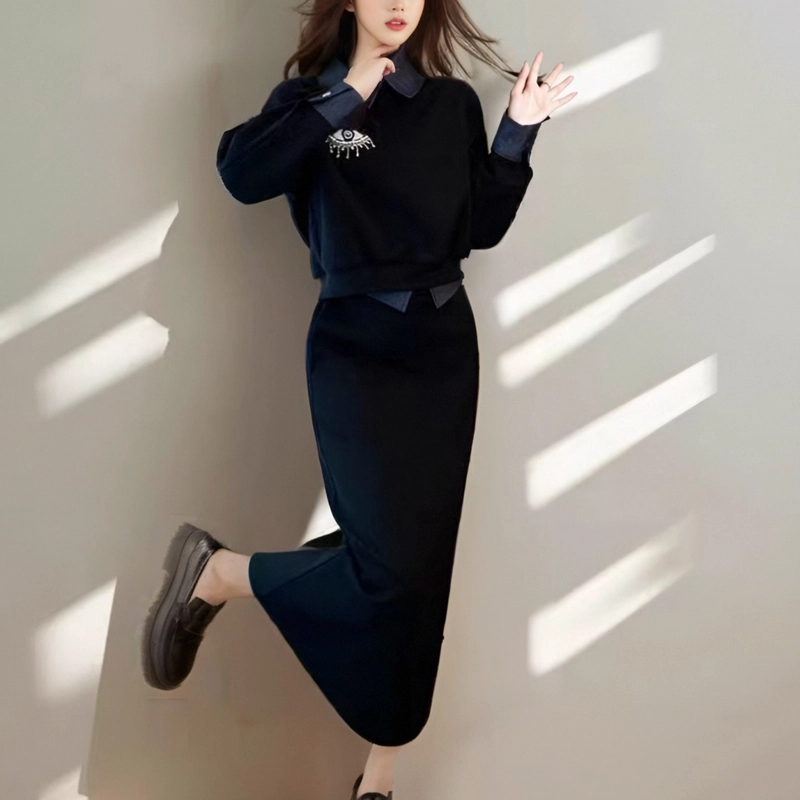 涂诗菲 高级感时尚假两件上衣气质舒适半身裙裙装套装 女款