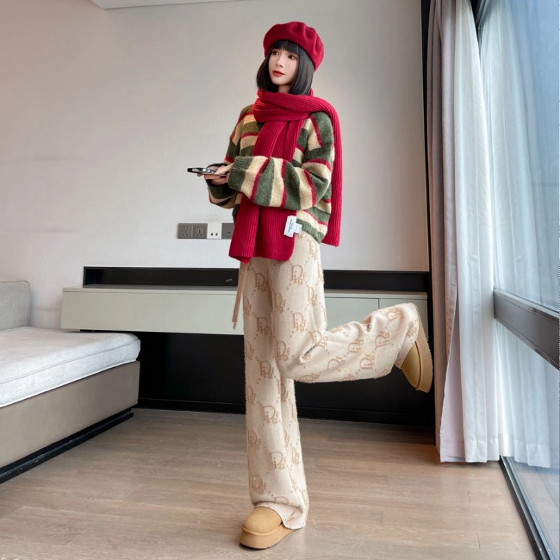 涂诗菲 韩版软糯宽松简约设计感舒适通勤慵懒风时尚气质提花针织休闲裤 女款
