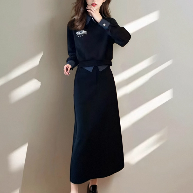 涂诗菲 高级感时尚假两件上衣气质舒适半身裙裙装套装 女款