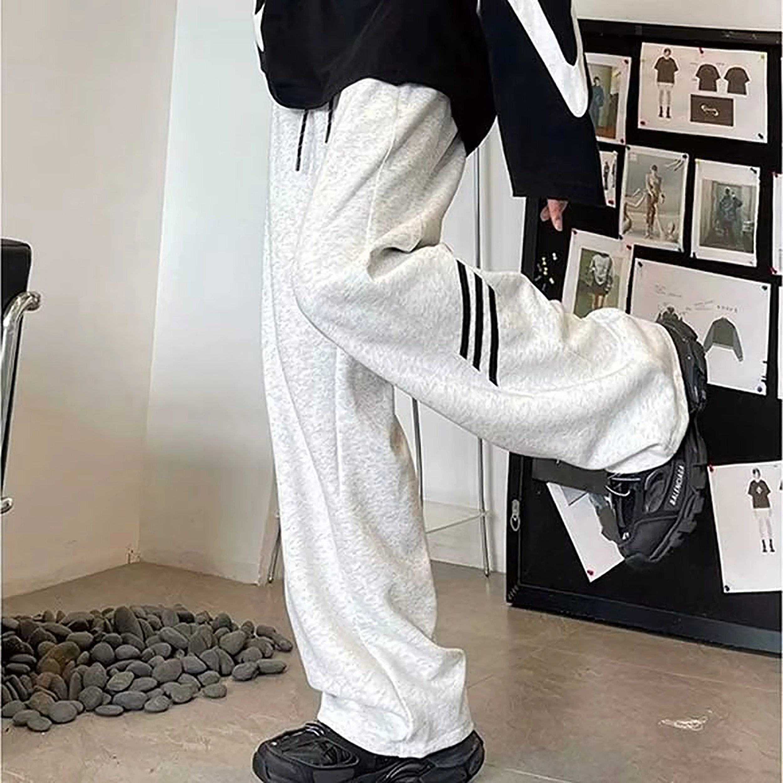 拾个壹先生 美式潮流宽松舒适透气阔腿运动卫裤 撞色拼接条纹设计工艺彰显高级感休闲裤 男女同款