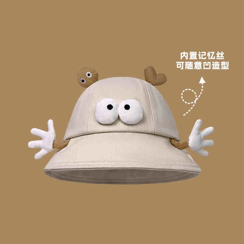 豹了个猫 搞怪大眼睛户外出游防晒遮阳 棉 渔夫帽 男女同款情侣款