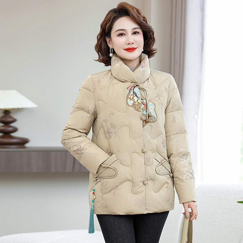 雅鹿 新中式妈妈装国风中老年厚外套羽绒服 女款
