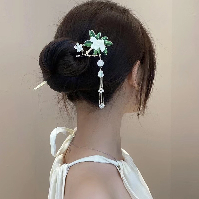 简应舒 古风气质盘栀子花 合金 配件发簪 男女同款情侣款