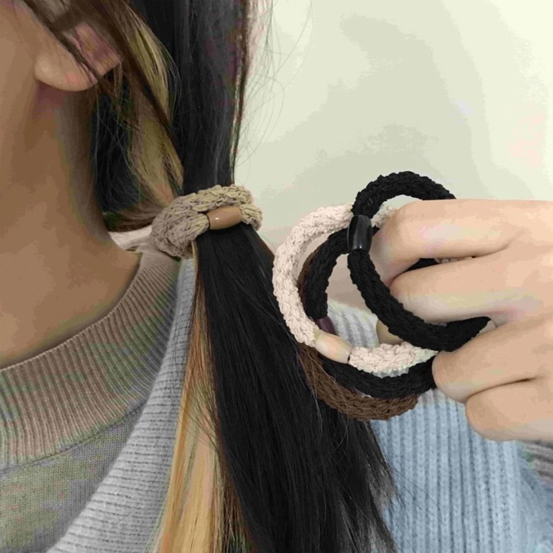 简应舒 耐用串珠花样编织 棉麻 发圈 男女同款情侣款