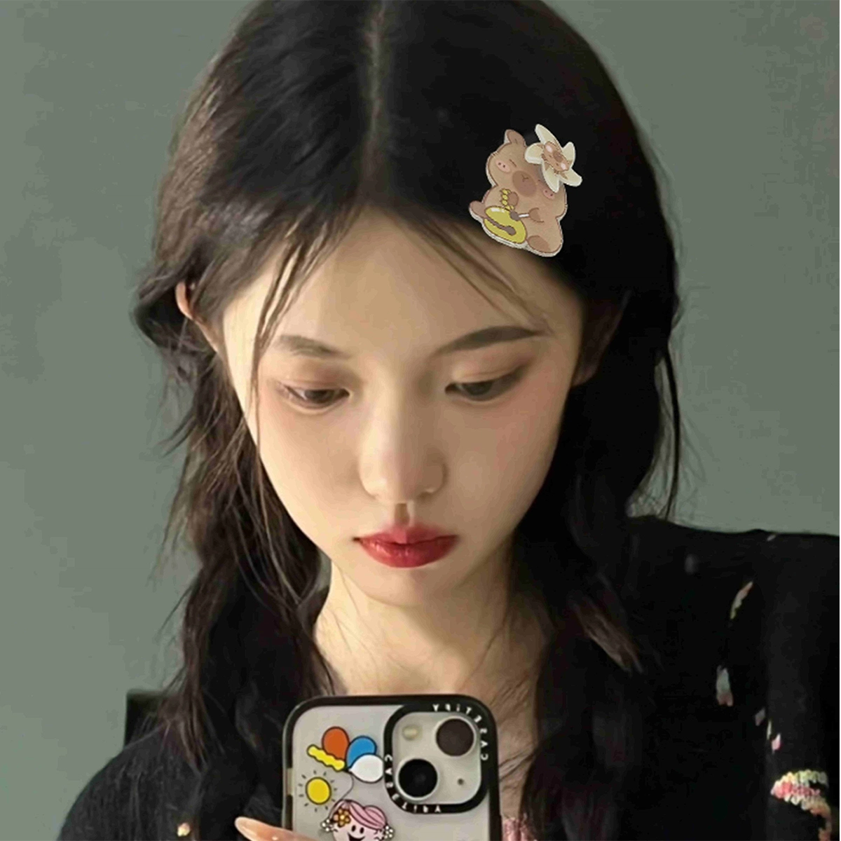 简应舒 卡皮巴拉水豚风扇 亚克力 发夹 男女同款情侣款