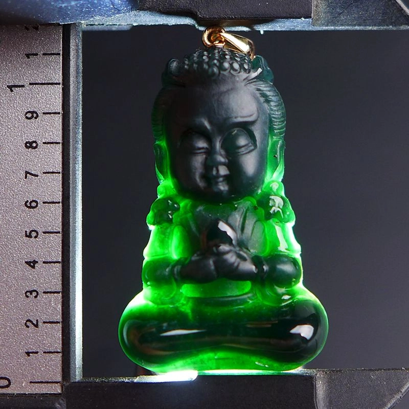芳翠缘 正品天然墨翠立体宝宝佛玉 糯种 吊坠 男女同款情侣款
