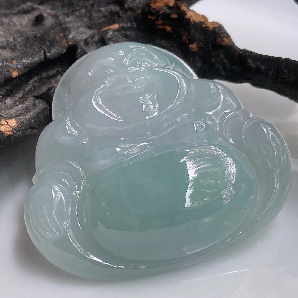 芳翠缘 大气饱满笑佛玉佩挂件佛公 糯种 翡翠吊坠 男女同款情侣款