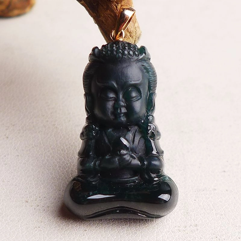 芳翠缘 正品天然墨翠立体宝宝佛玉 糯种 吊坠 男女同款情侣款