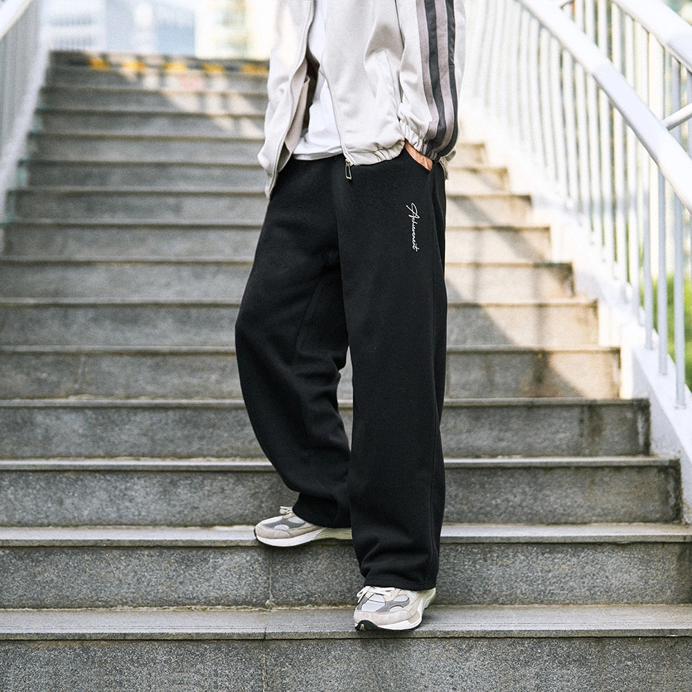 兔先森 纯色字母印花垂感系带宽松显瘦阔腿透气舒适时尚百搭长裤休闲裤针织运动裤 男女同款
