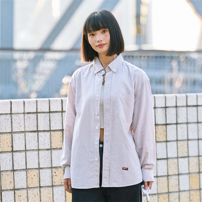 兔先森 简约休闲时尚条纹纯棉外套长袖衬衫 男女同款