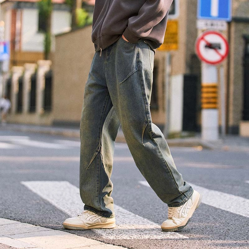兔先森 美式高街水洗休闲慵懒宽松直筒牛仔裤 男女同款