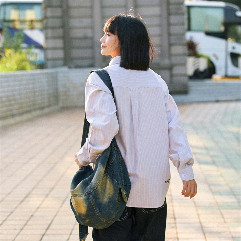 兔先森 简约休闲时尚条纹纯棉外套长袖衬衫 男女同款